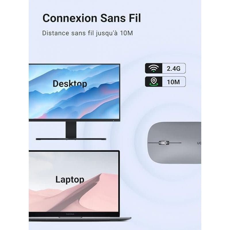 Ugreen Souris sans fil 2,4Ghz/10M GRIS Clair (90373) - Image 3